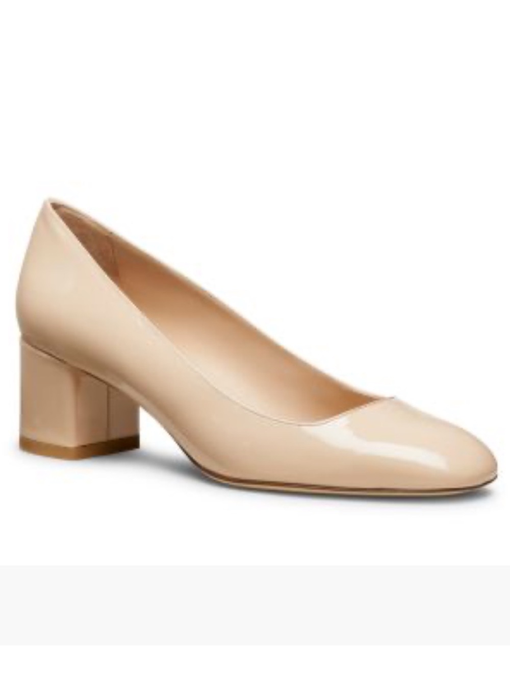 Stuart Weitzman Patent Nude Block Heel Pump